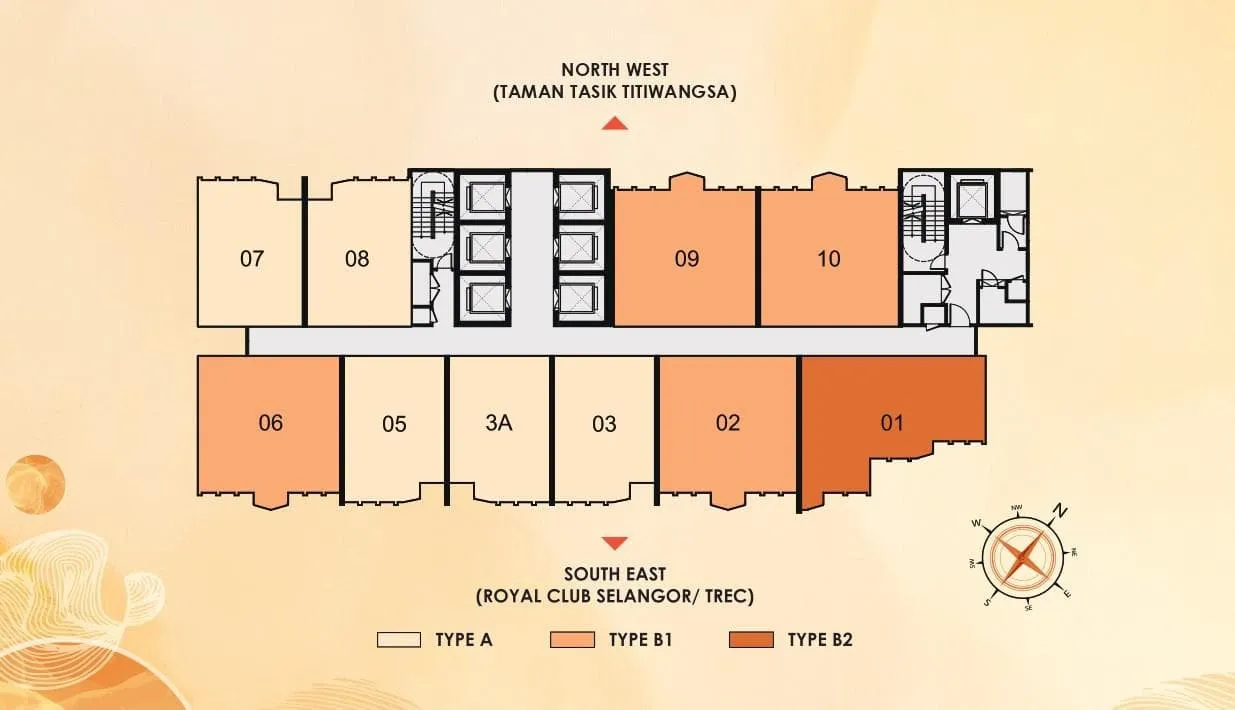 Typical floor: ten homes around six lifts, Phoeniz Suites
