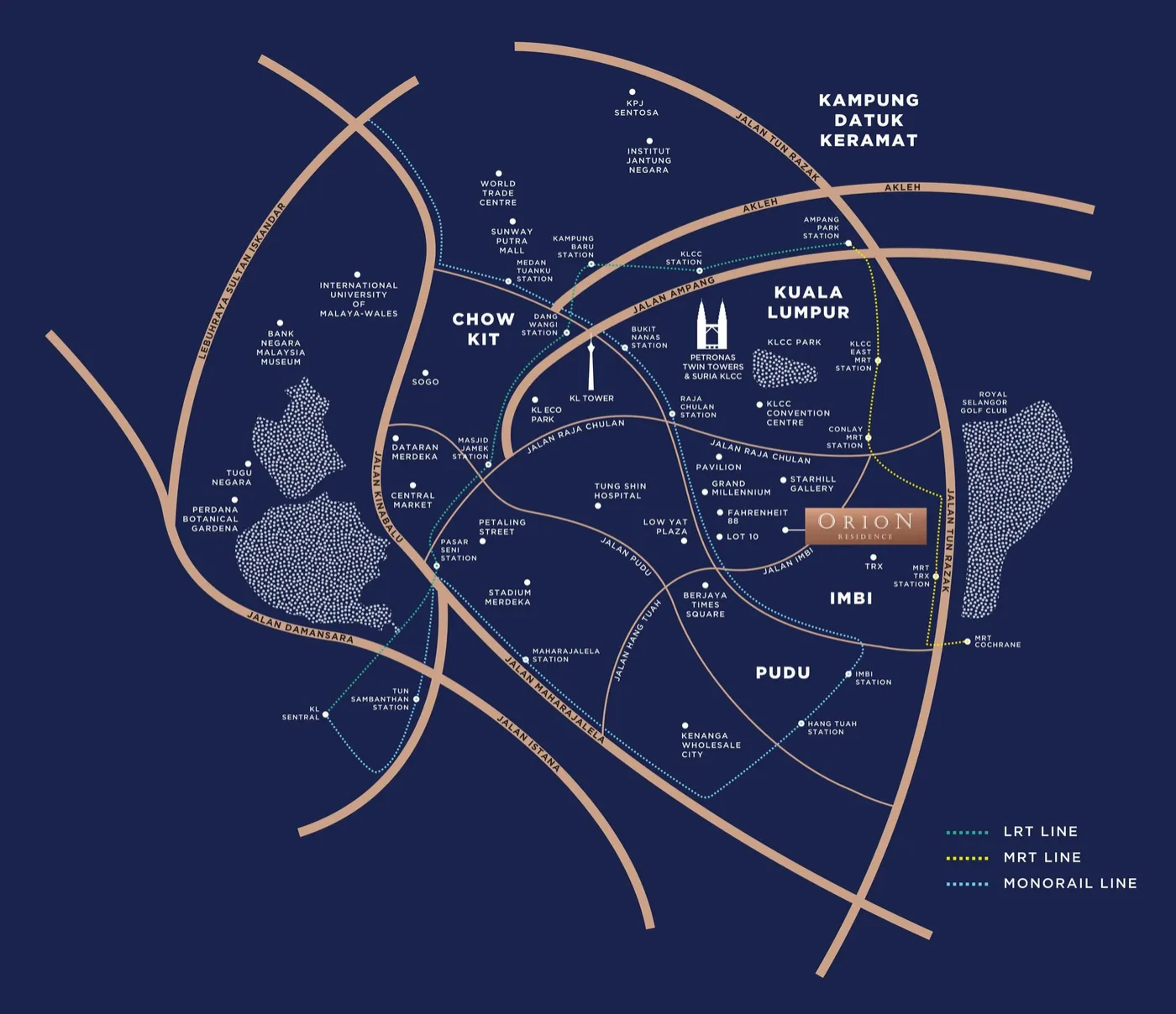 Location map with rail and roads, Orion Residence, artist's impression