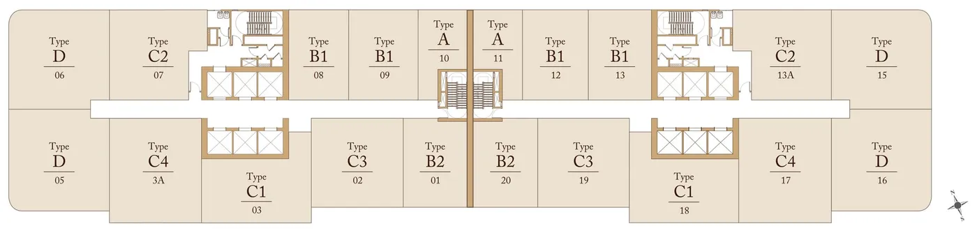 Typical floor plan, upper residential levels, Pavilion Square