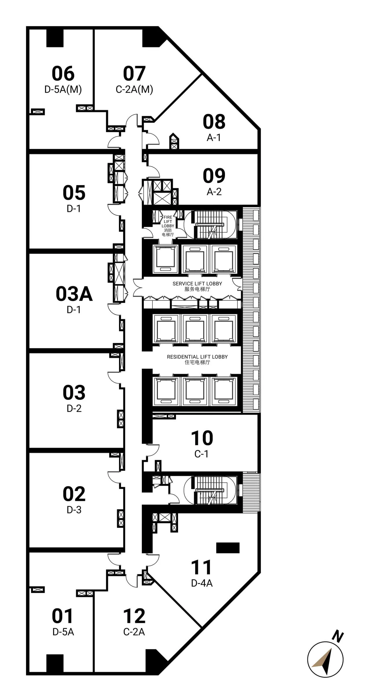 Tower 1 typical floor, twelve homes, Oxley Towers