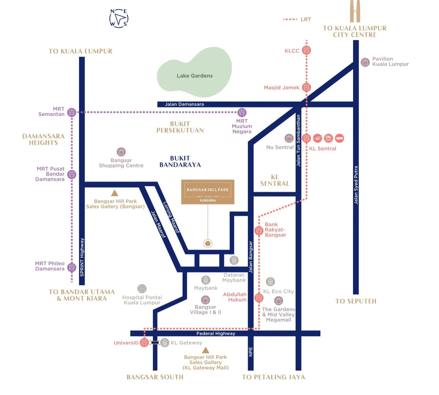 Developer's location map with roads and rail, Talisa @ Bangsar Hill Park, artist's impression
