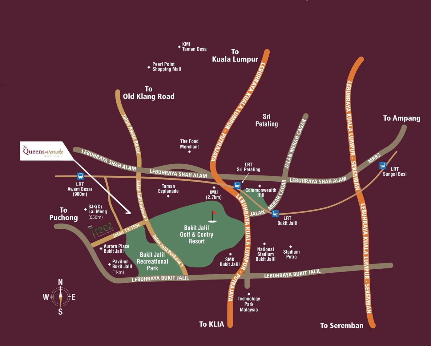 Developer's location map with distances, The Queenswoodz, artist's impression