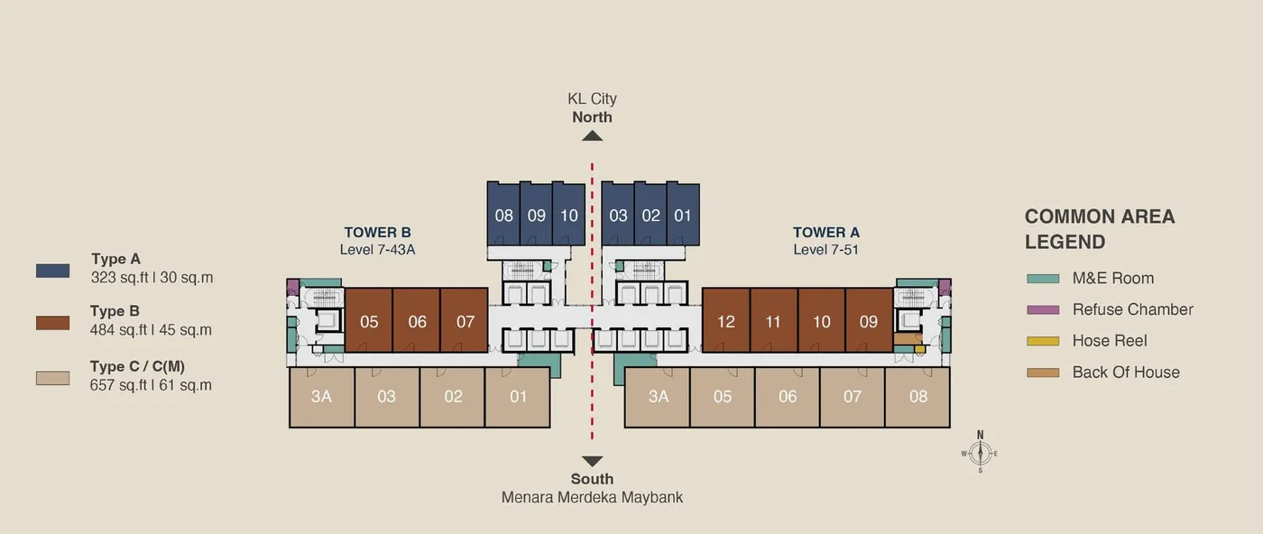 Typical floor, both towers, MABA Suitez