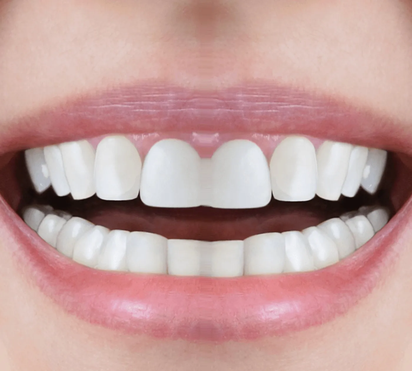 Sonrisa después del tratamiento: dientes blancos y parejos