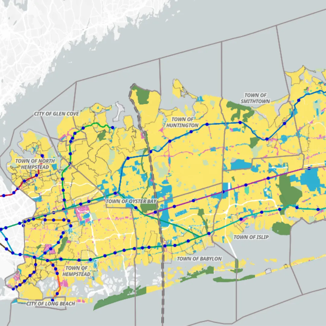 Zoning map of Long Island: Nassau and Suffolk County towns from Glen Cove to Babylon