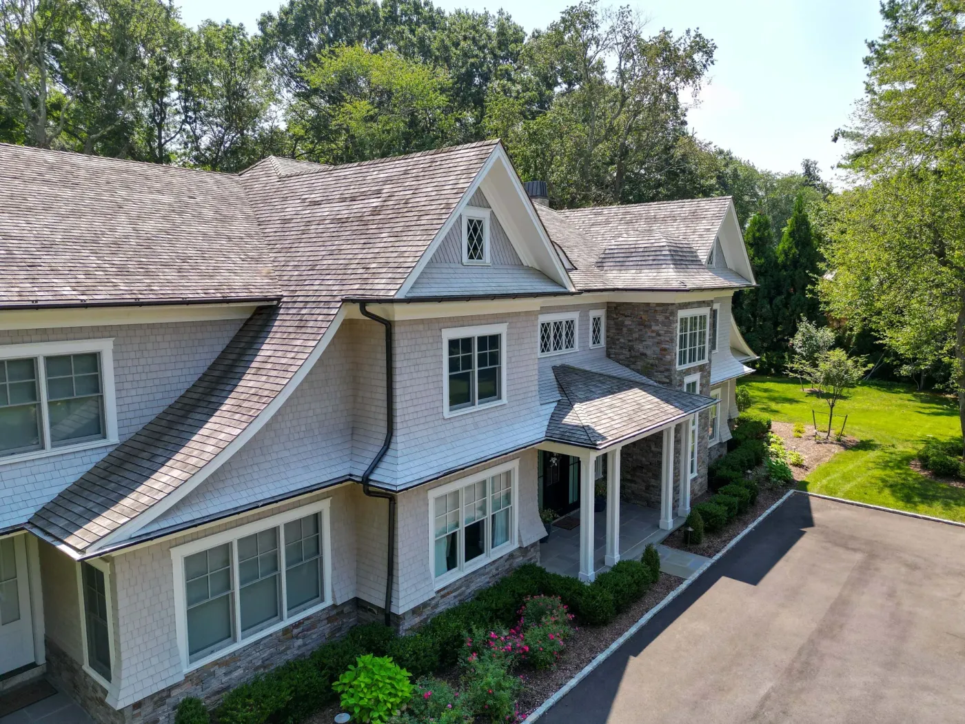 Aerial view of a Prestige custom home on Long Island's North Shore
