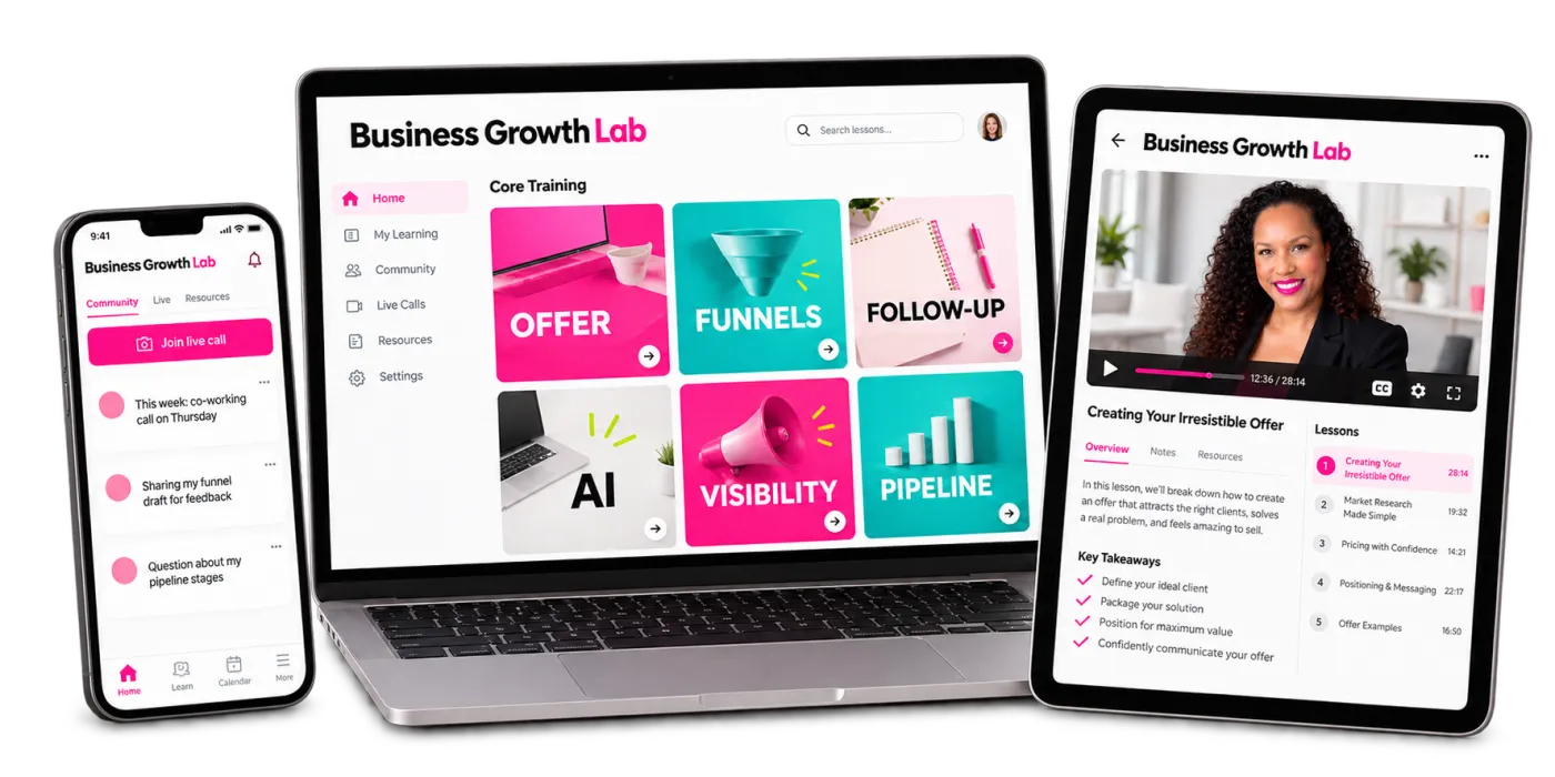 The Business Growth Lab shown on a laptop, tablet and phone