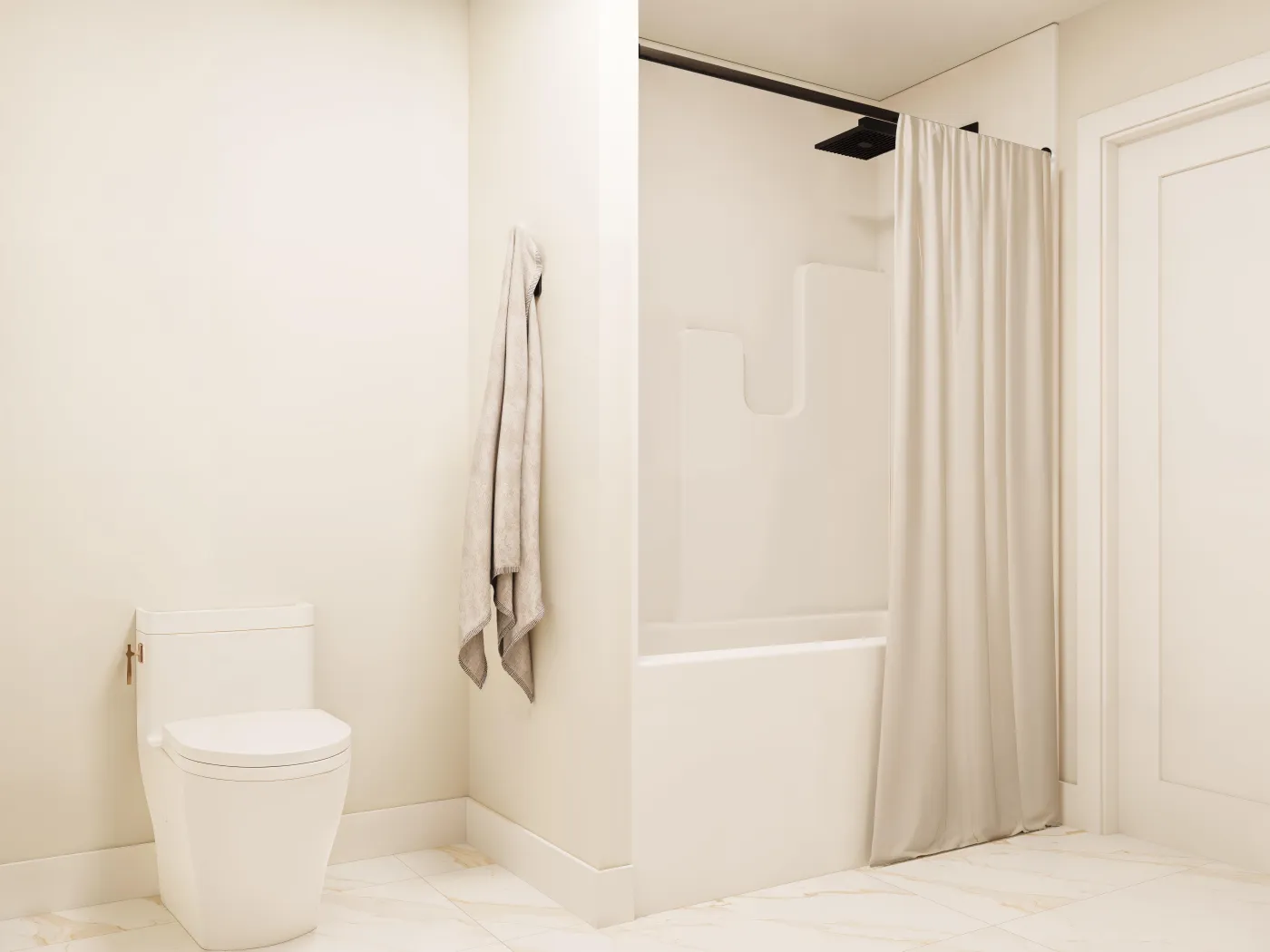 Bathroom with a tub and shower curtain