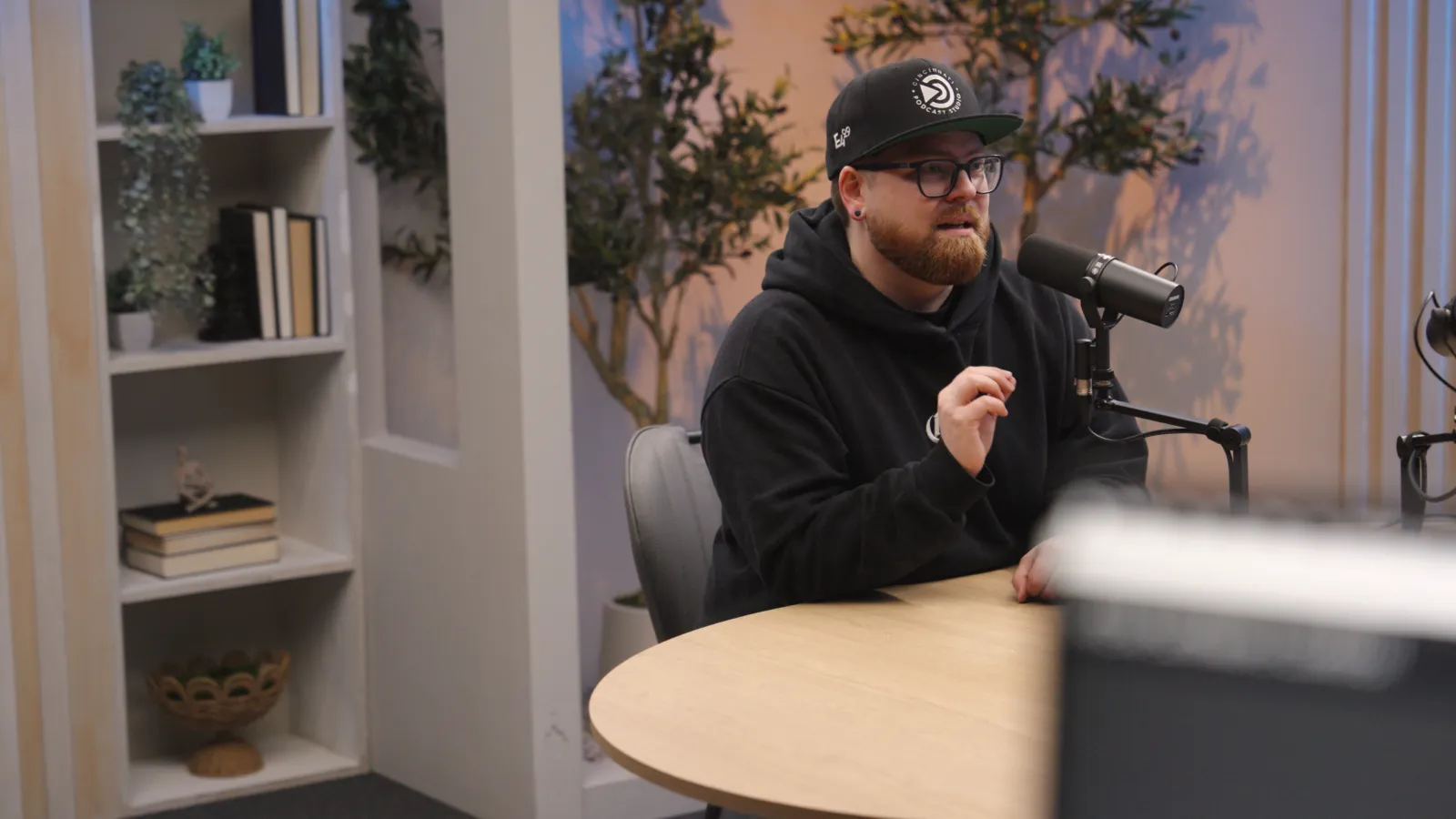 Recording in the light studio at Cincinnati Podcast Studio