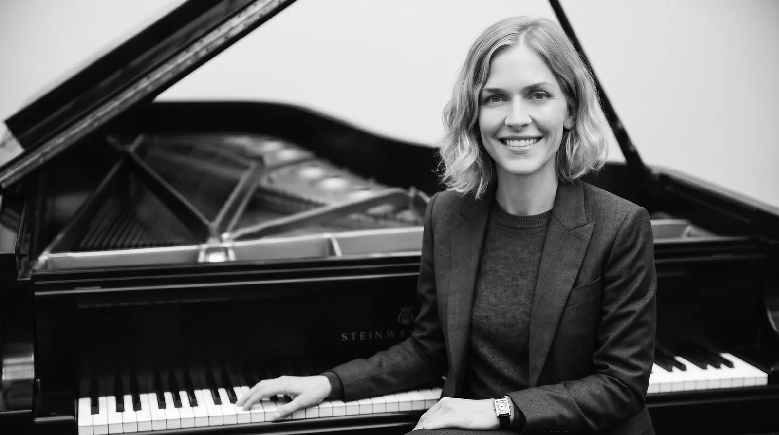 Stacey Bassetti, piano teacher for adult beginners, at the piano