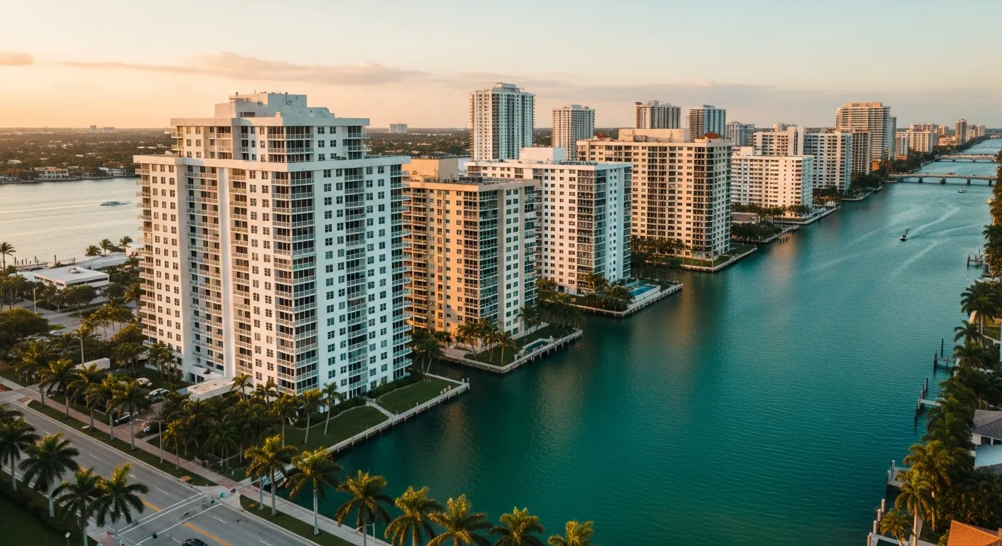 Condominium towers along a South Florida waterway