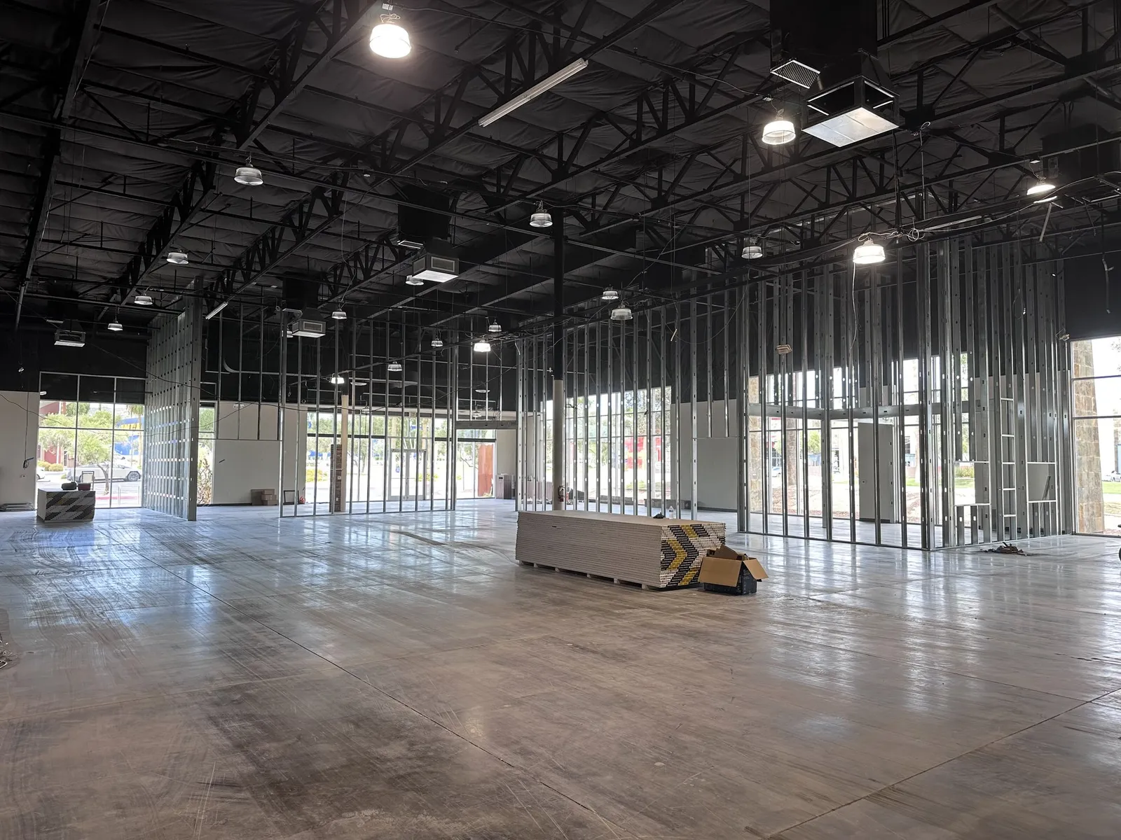 Metal stud framing for a plumbing supply store build-out in Tempe