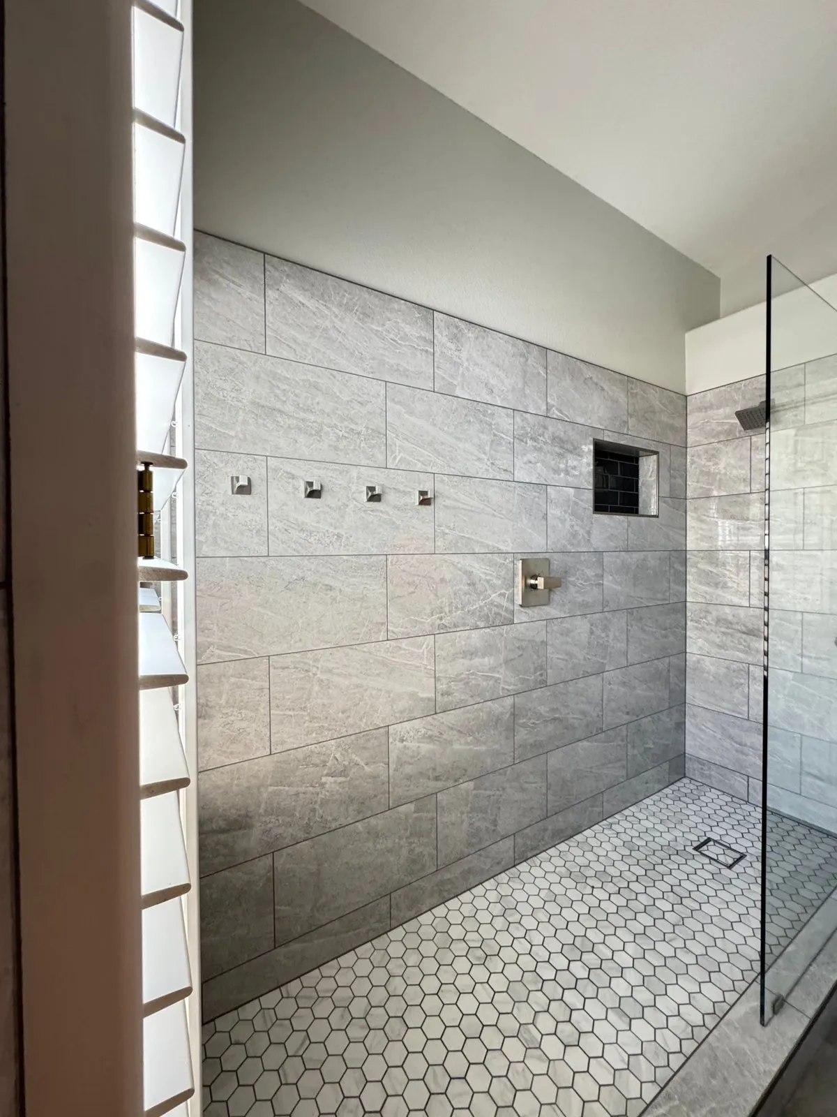 Large tiled walk-in shower after a tub-to-shower conversion, Scottsdale