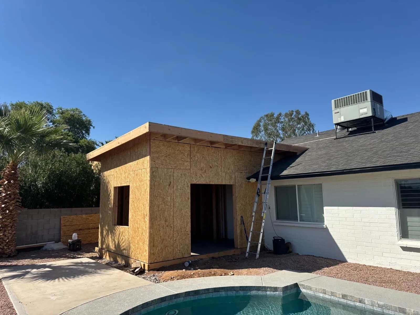 Framing and sheathing for a home gym addition in Scottsdale