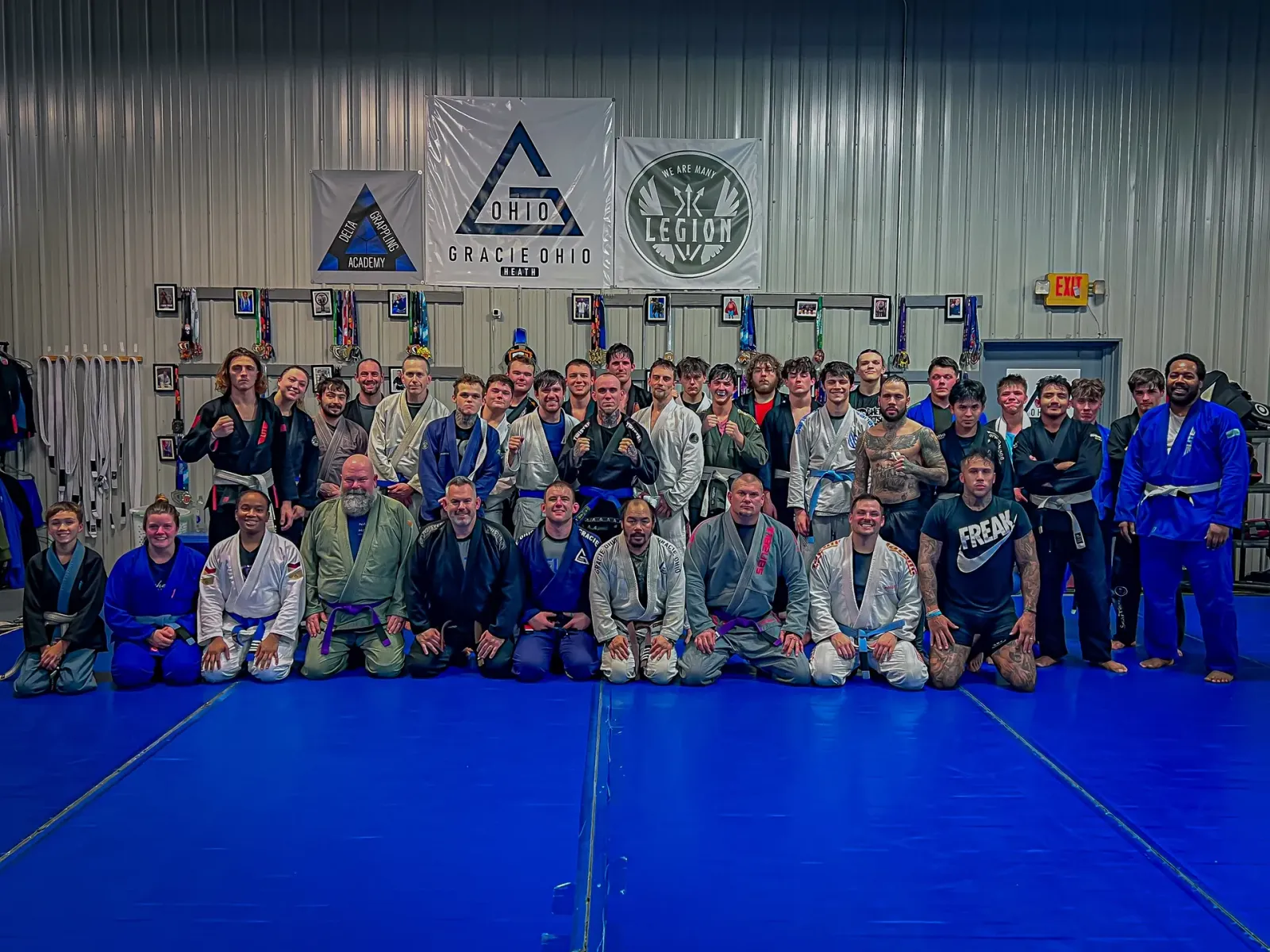 Delta Grappling Academy adult jiu-jitsu members under the Gracie Ohio banner
