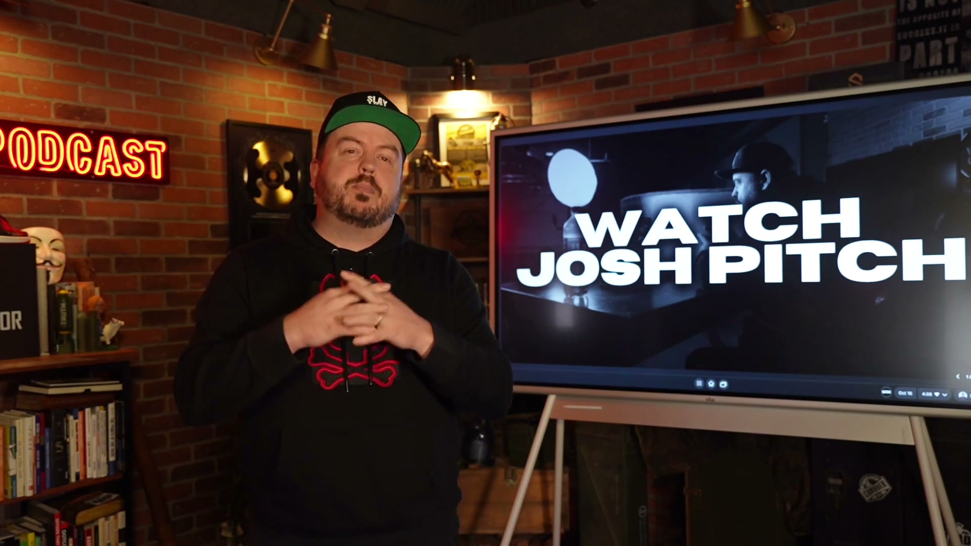 Josh Latimer in the studio, presenting Watch Josh Pitch