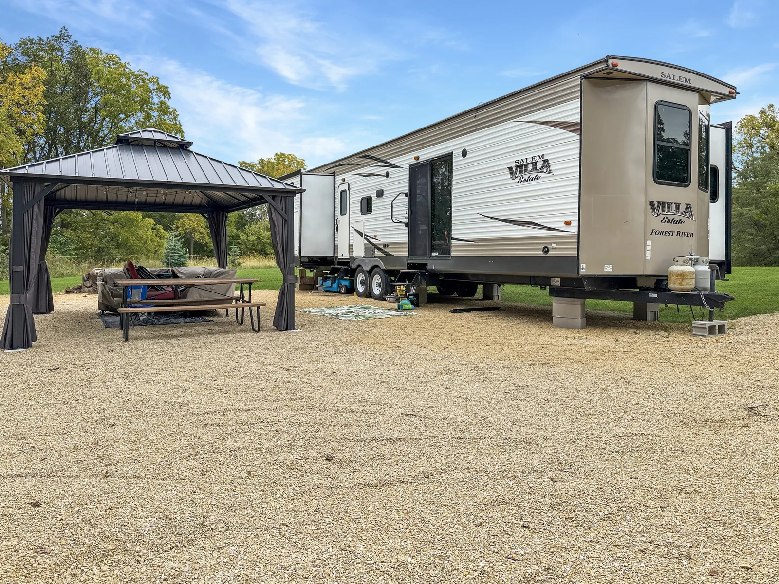 Included camper and gazebo