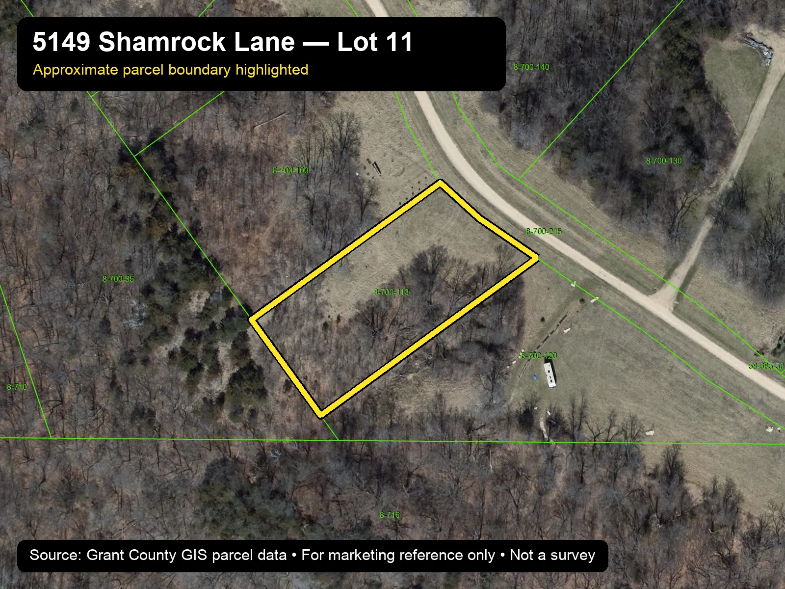 Aerial showing approximate boundaries of Lot 11