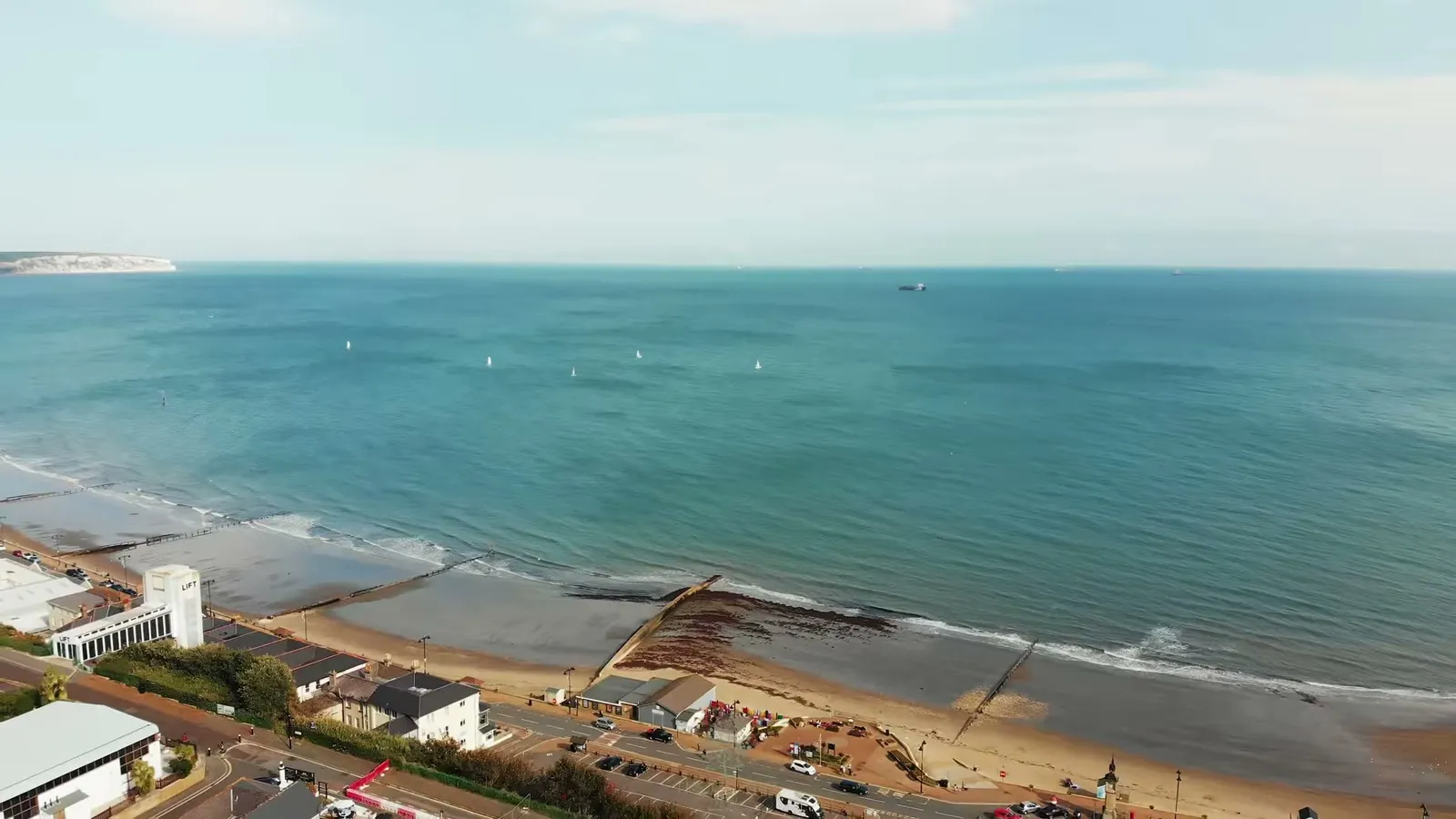 Aerial view of Shanklin bay, beach and sea at The Fig Tree, Shanklin