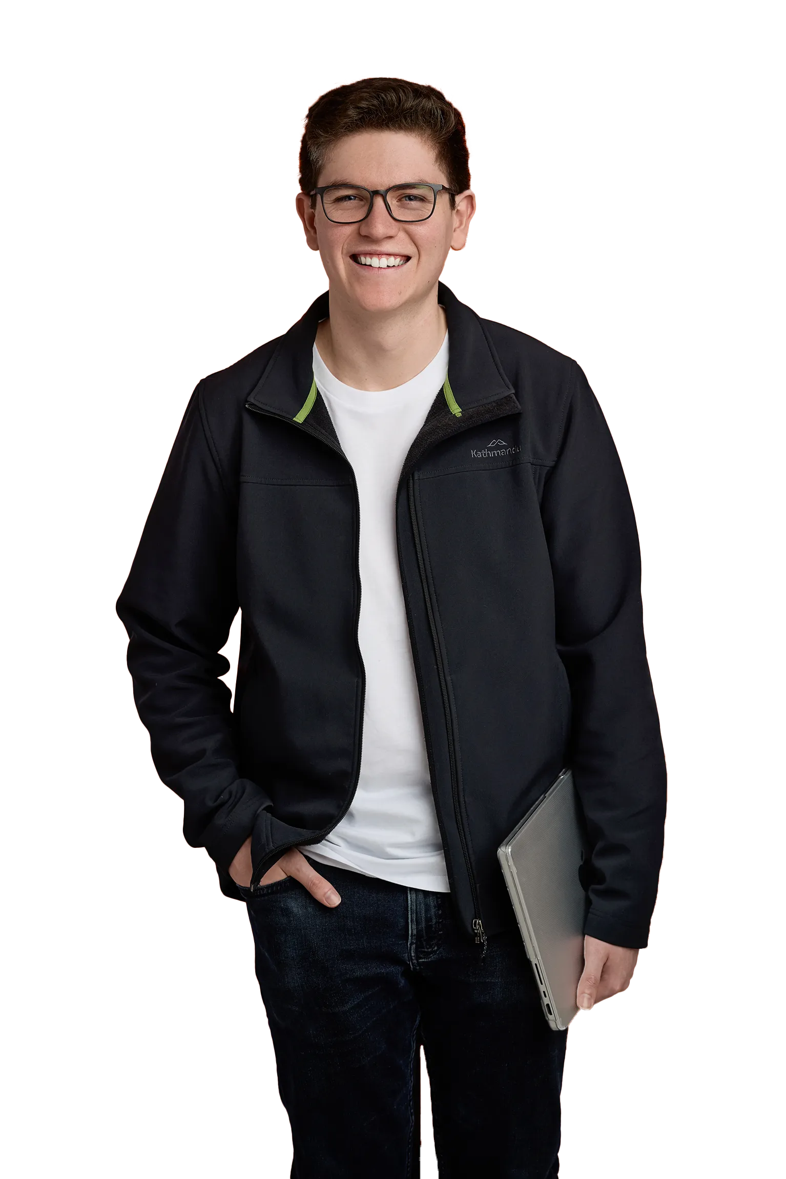Henry Sheahan standing with a laptop under his arm