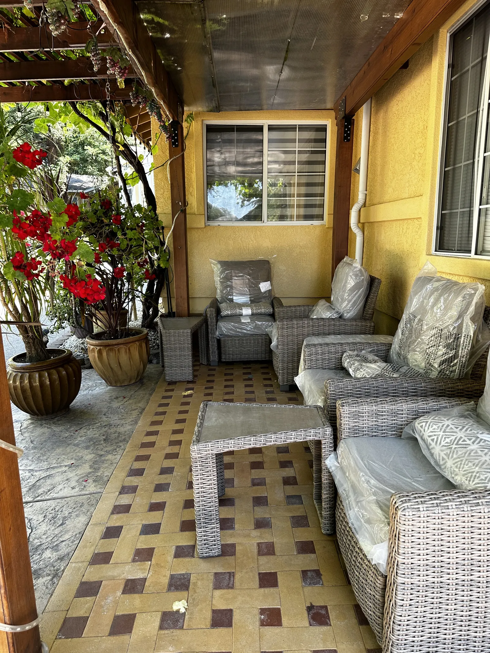 A covered patio where residents can sit outdoors
