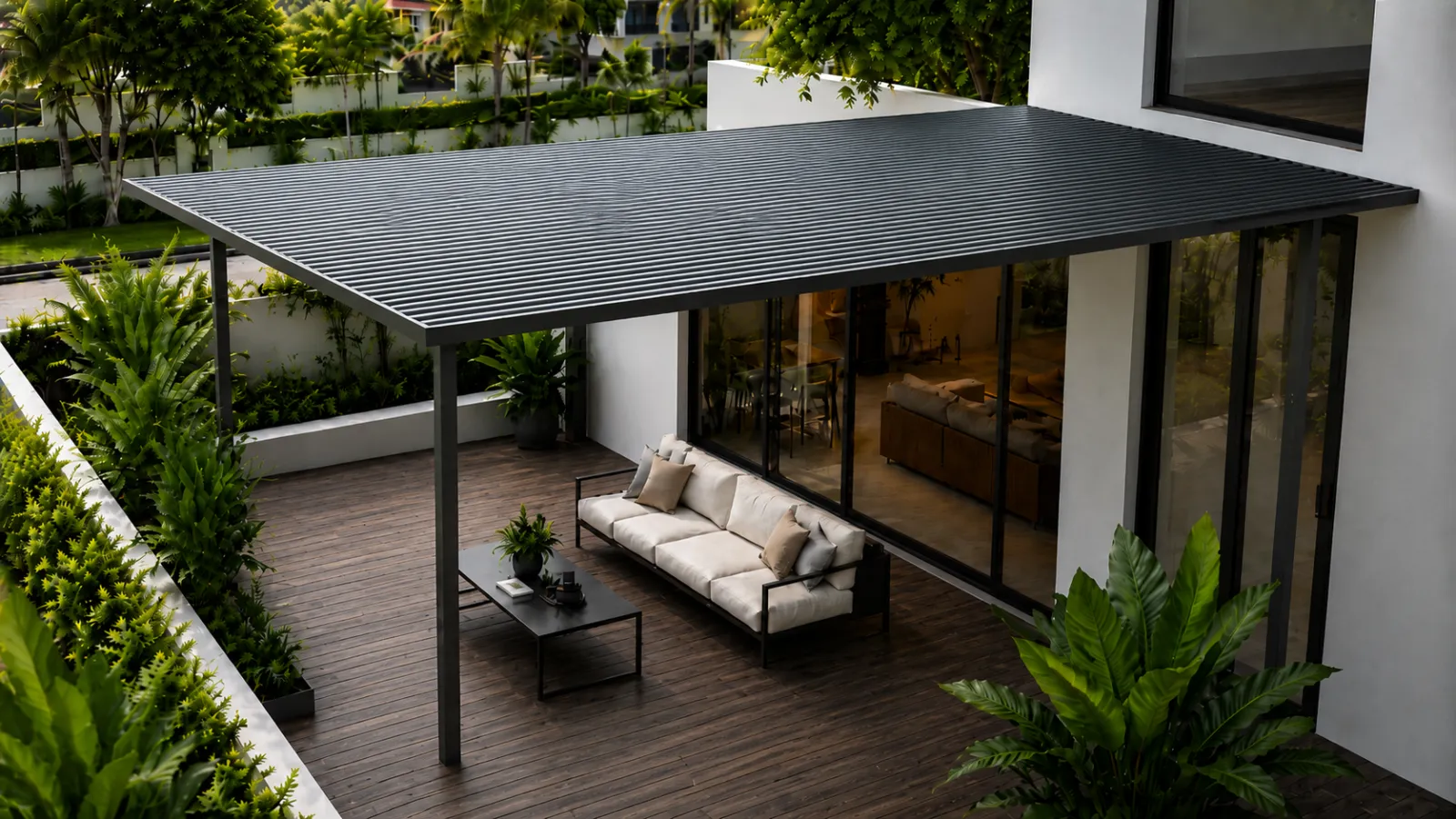 FluteShield roof over a landed home patio