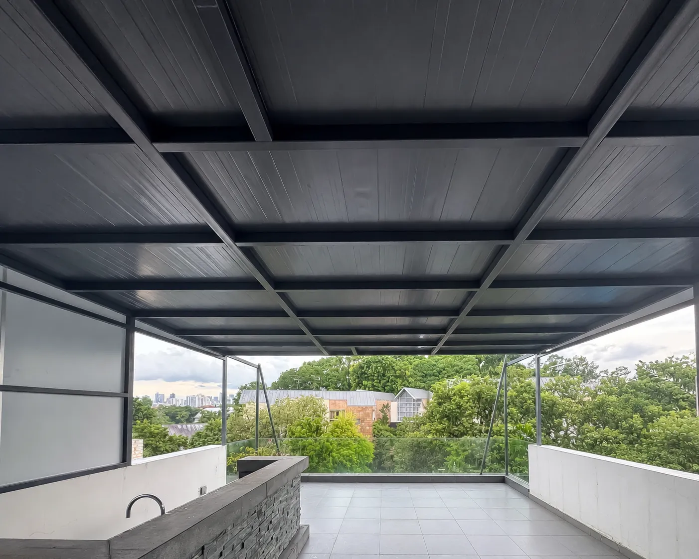 FluteShield fluted roof over a rooftop terrace