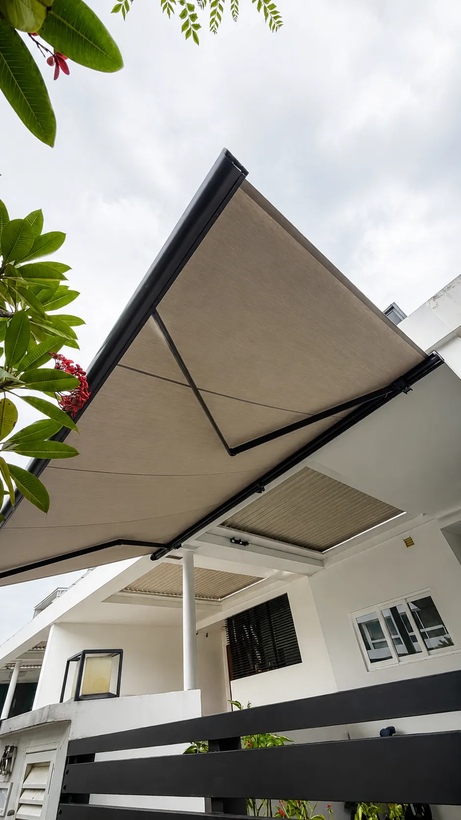 Motorised cassette awning on a landed home