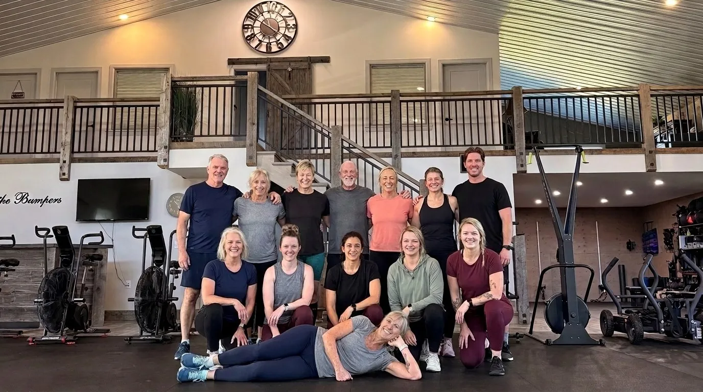 A small adult class training together under the loft at Between The Bumpers