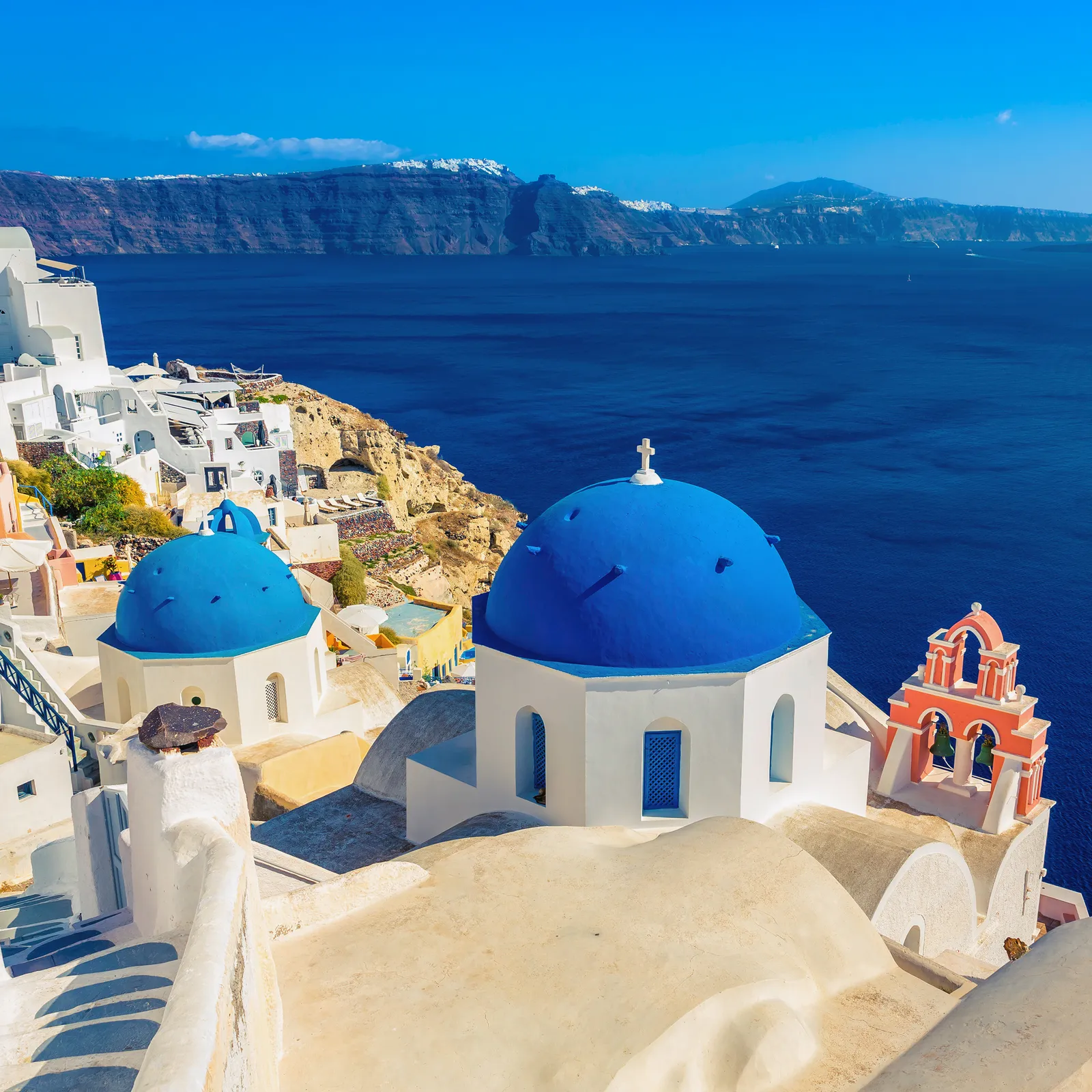 Blue domes above the Aegean on Santorini