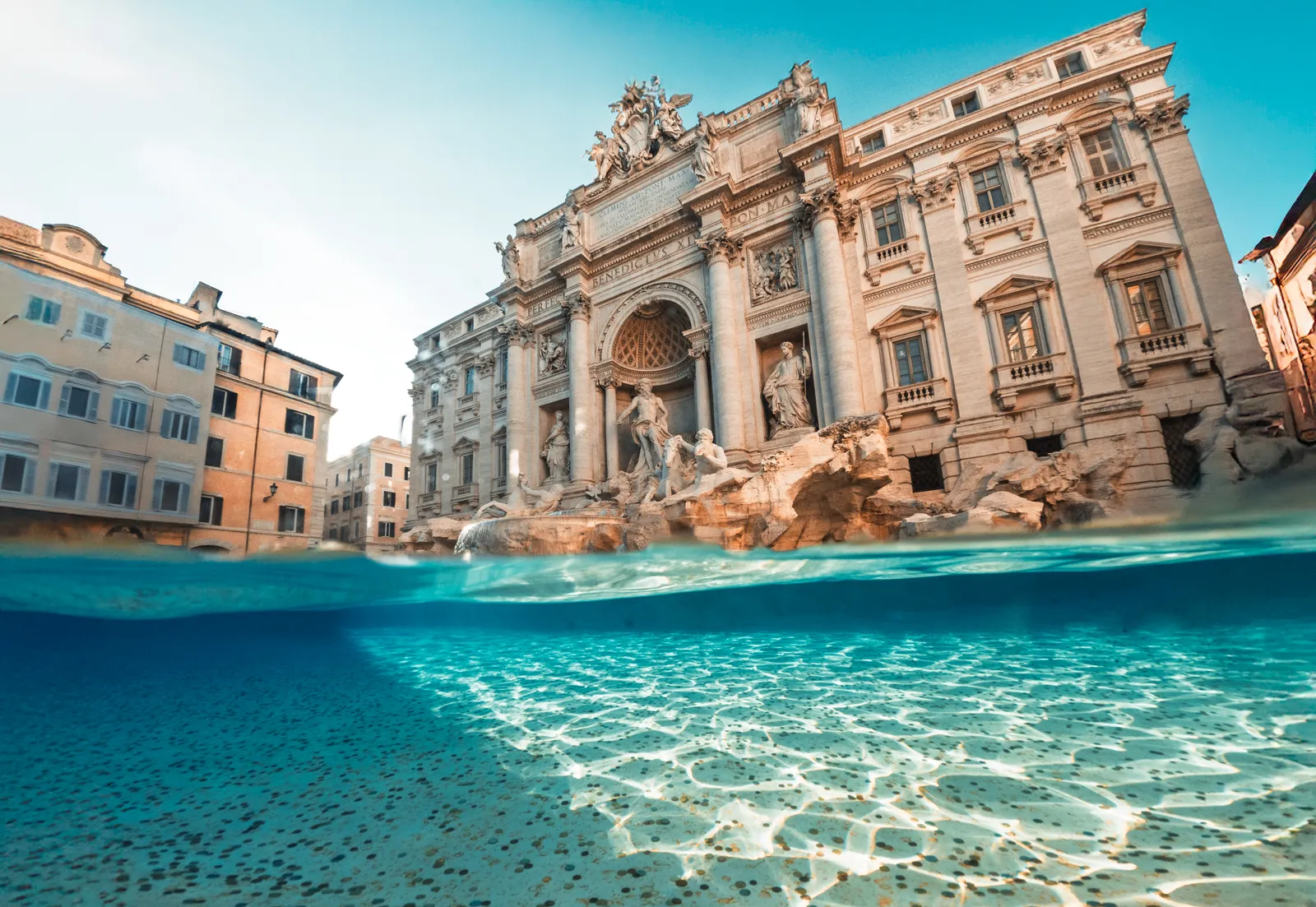 Trevi Fountain in Rome, seen from the water