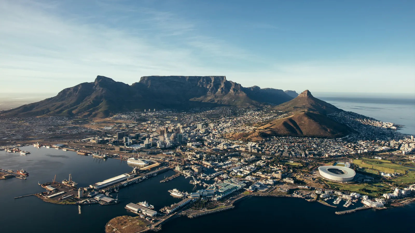 Cape Town and Table Mountain from the air