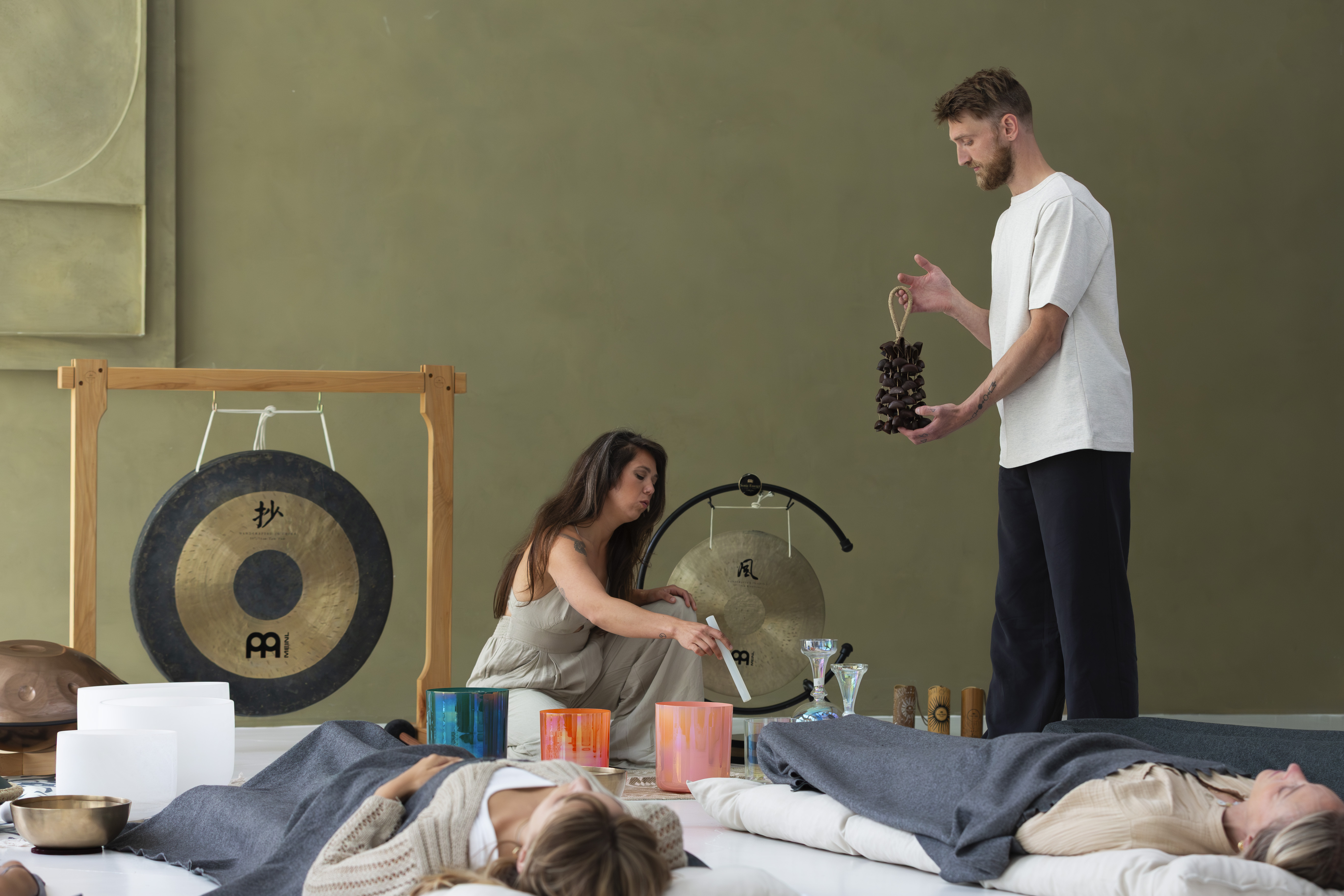 A sound healing session in progress