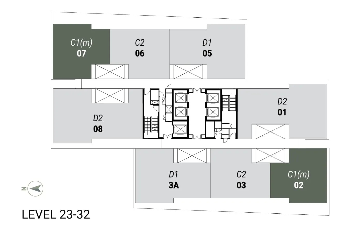 Enlace Suites 2 Key plan, middle floors floor plan