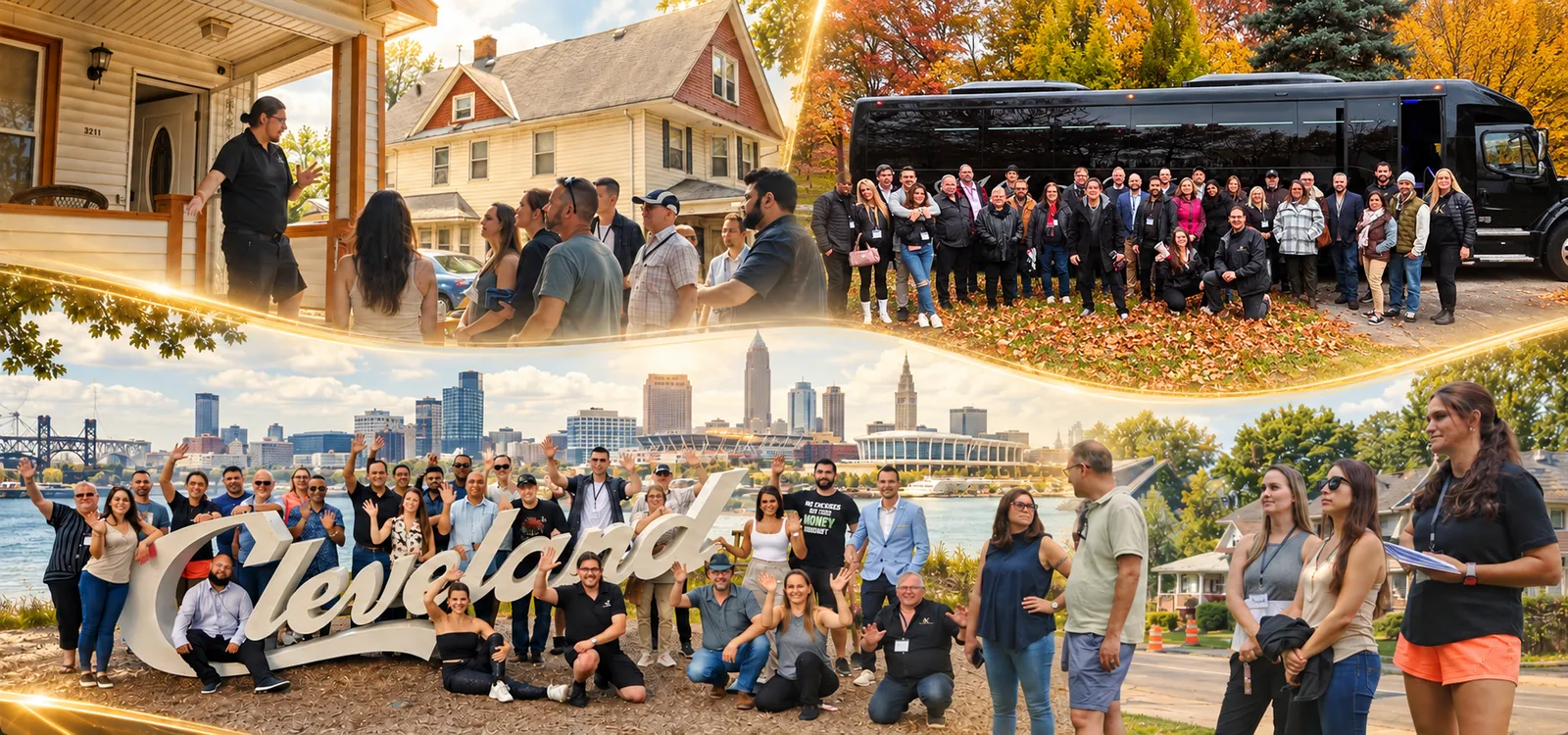 EPIC Bus Tour investors touring Cleveland properties and gathered at the Cleveland sign