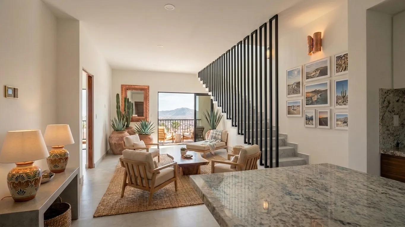 Sala amueblada con vista desde la ventana