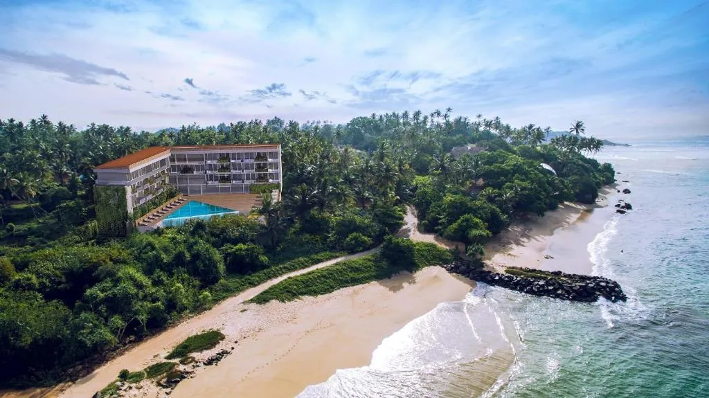 Palm-lined grounds of Ayurvie Weligama designed for calm walks and rest between treatments.