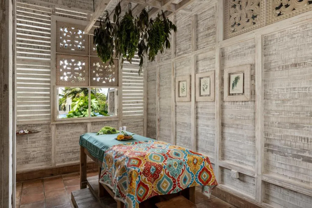 Ayurvedic treatment room at Ayurvie Weligama prepared for doctor-prescribed therapies.