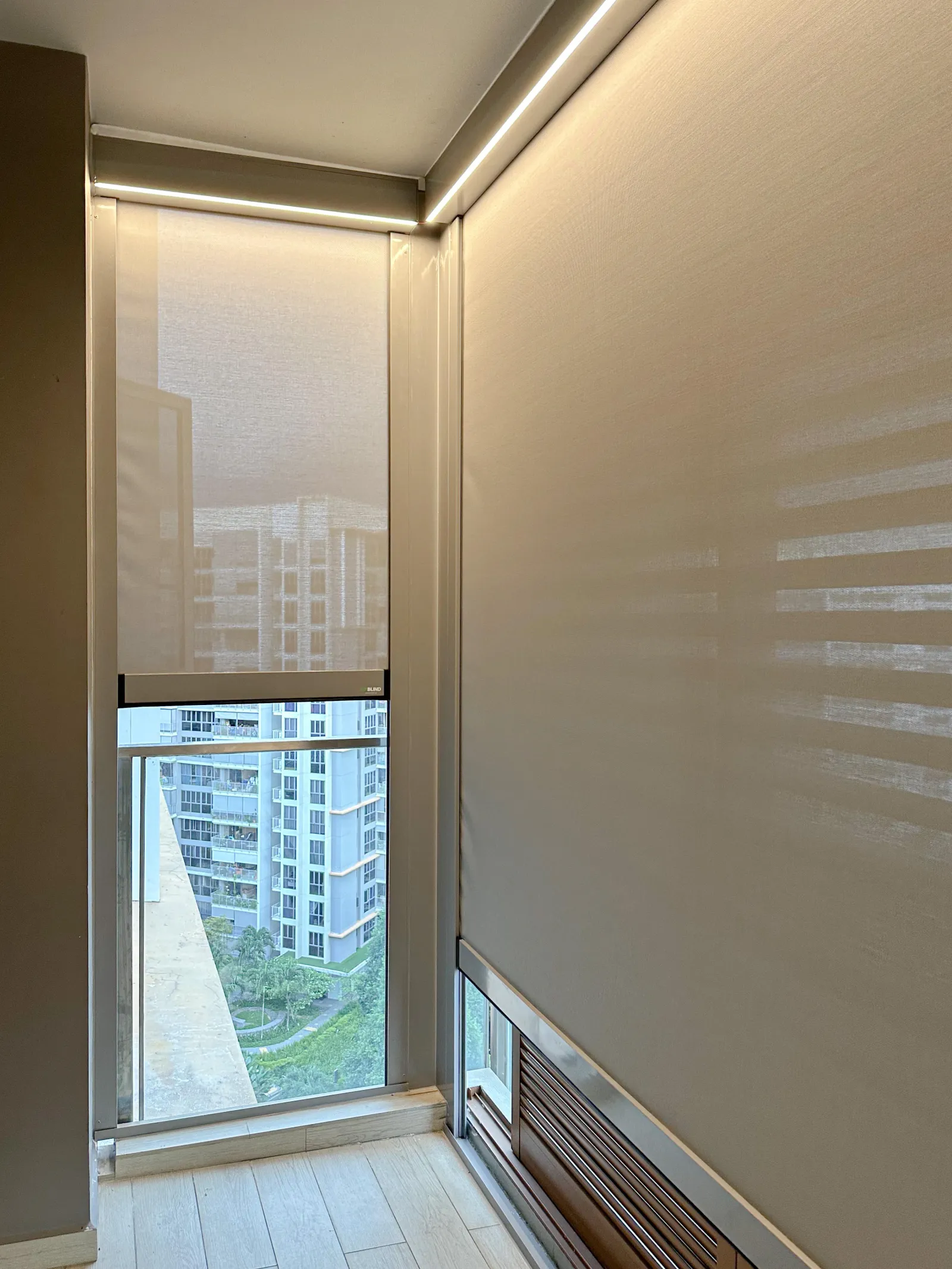 Decked balcony with ZipBlind lowered