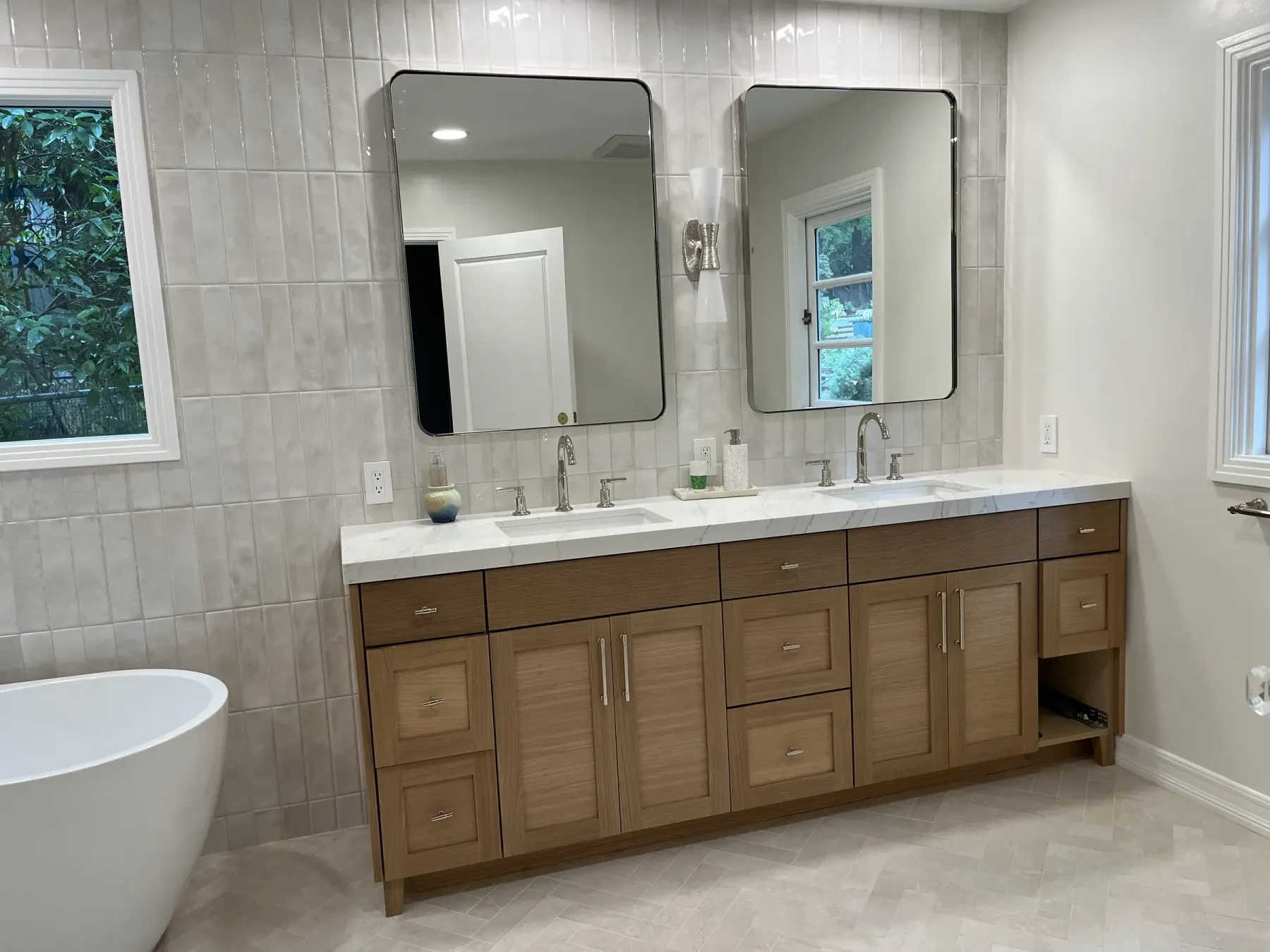 White oak double vanity