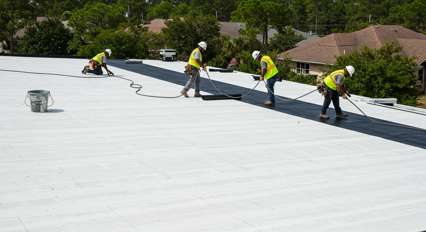 Logams Roofing crew replacing a shingle roof on a Central Florida home