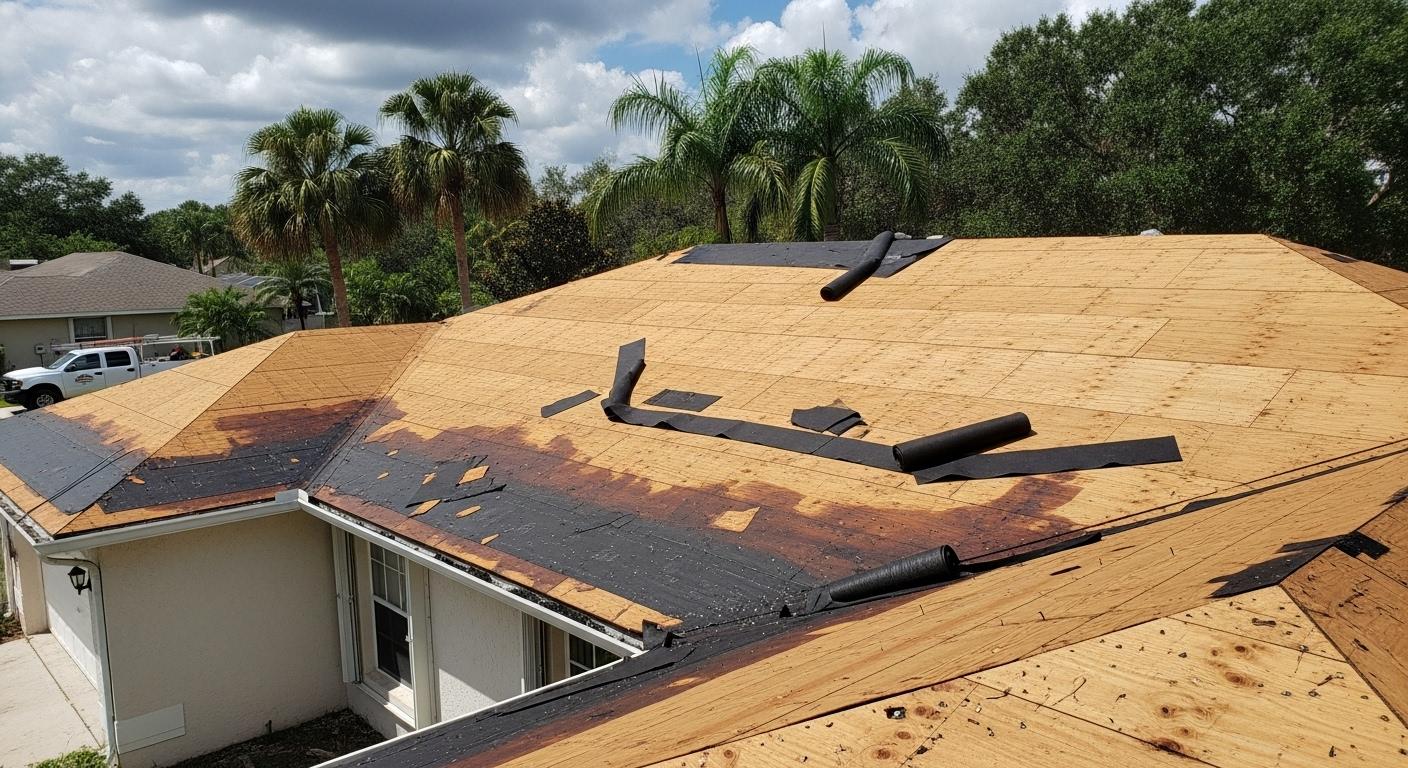 Logams Roofing crew replacing a shingle roof on a Central Florida home