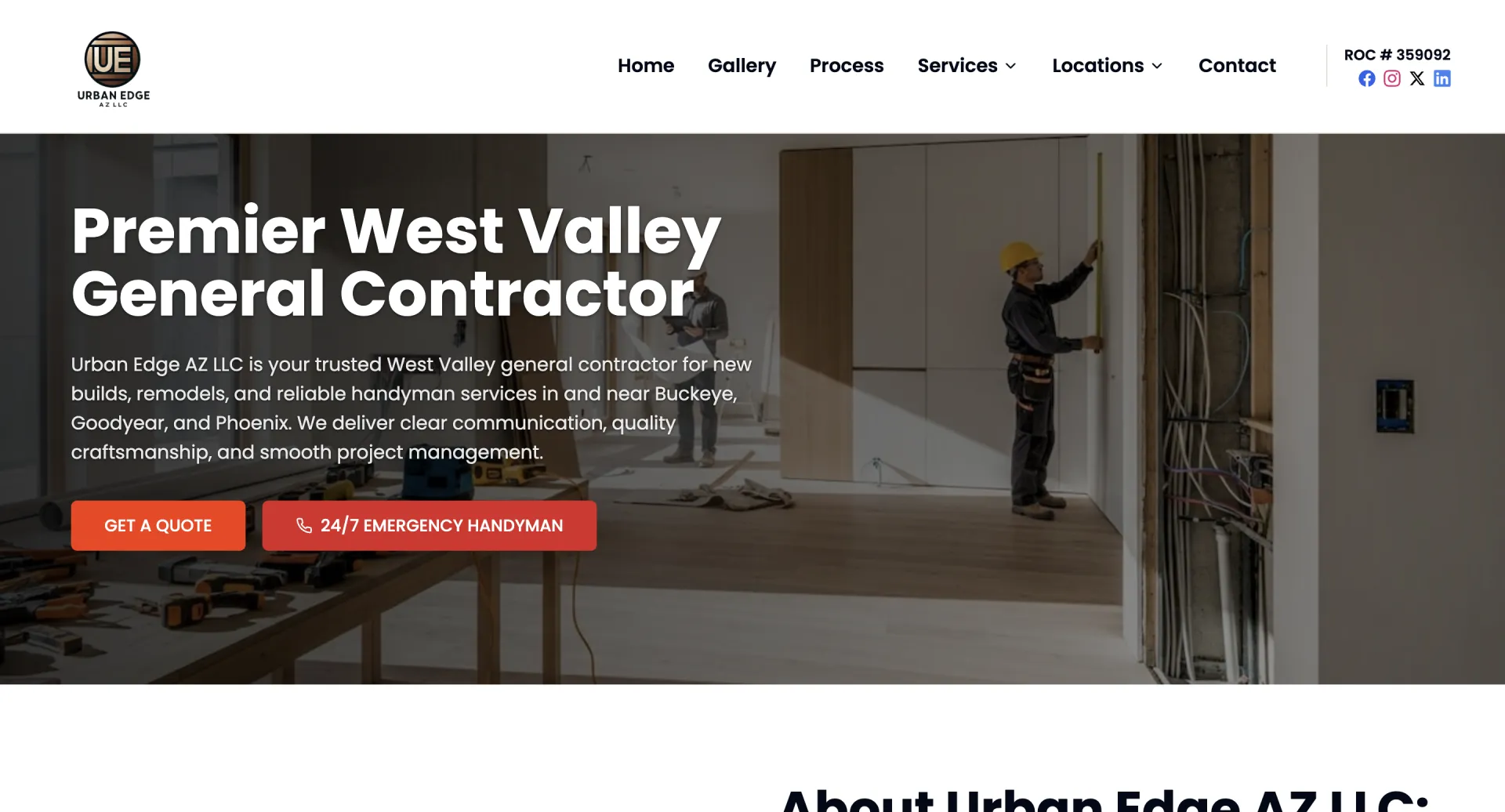 Urban Edge AZ — General Contractor website built by WebWorkBay