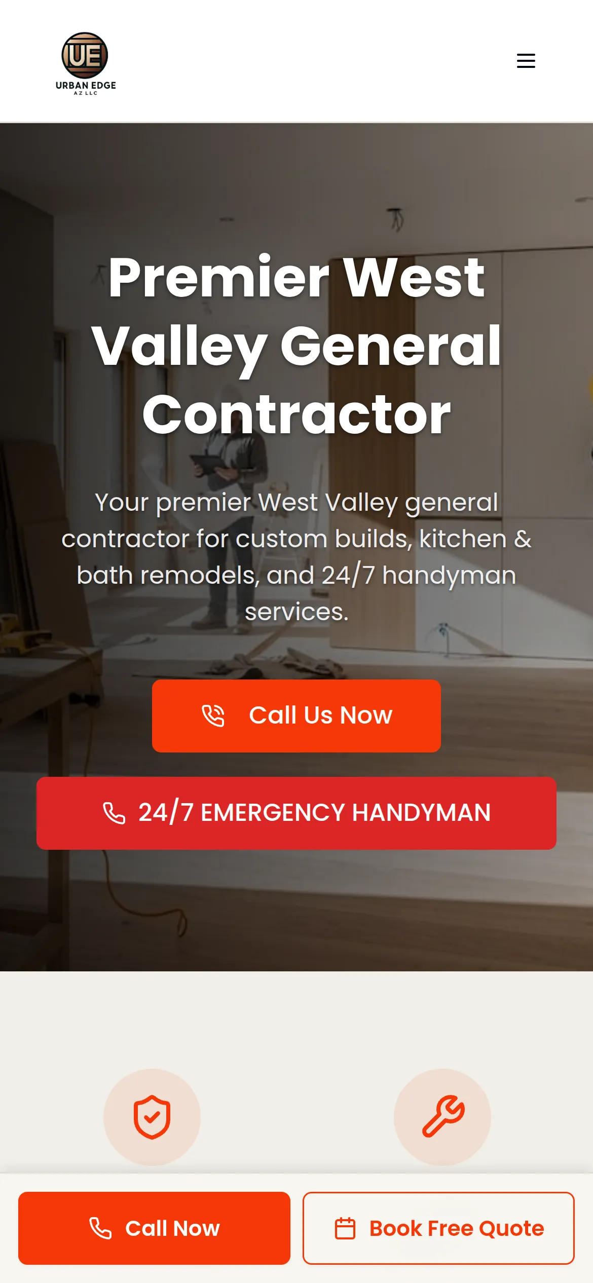 The real Urban Edge website rendered on mobile