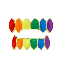 HALLOWEEN HOT PERSONALITY TRENDY GOLD PLATED - COLOURFUL GLOSSY SHARP TEETH GRILLS – Image 3