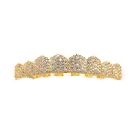 HIGH- END LUXURY ICED OUT TOP&BOTTOM 5A CZ STONES  TEETH GRILLS- PUNK RAPPER 24K GOLD – Image 3