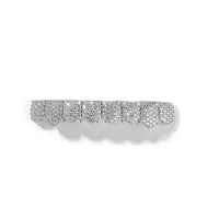 HIGH- END LUXURY ICED OUT TOP&BOTTOM 5A CZ STONES  TEETH GRILLS- PUNK RAPPER 24K GOLD – Image 2