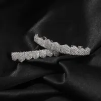 HIGH- END LUXURY ICED OUT TOP&BOTTOM 5A CZ STONES  TEETH GRILLS- PUNK RAPPER 24K GOLD – Image 6