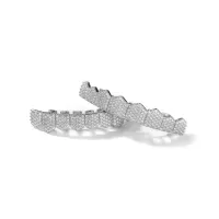 HIGH- END LUXURY ICED OUT TOP&BOTTOM 5A CZ STONES  TEETH GRILLS- PUNK RAPPER 24K GOLD – Image 5