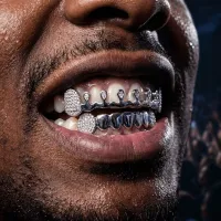 HIP HOP 5A+CZ STONE PAVE BLING ICED OUT WATER DROP -ZIRCON VAMPIRE FANG DENTAL GRILLZ – Image 7